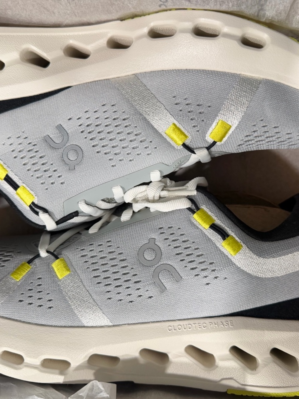 On Running Men’s Athletic Shoes — Light Gray with Yellow Accents